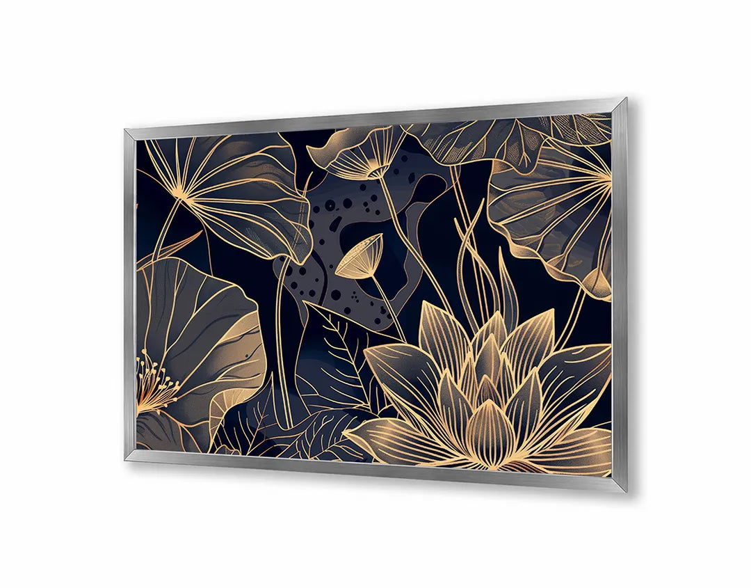 Metall Magnetboard mit hochwertigem Goldene lotusbloem dunkel Design