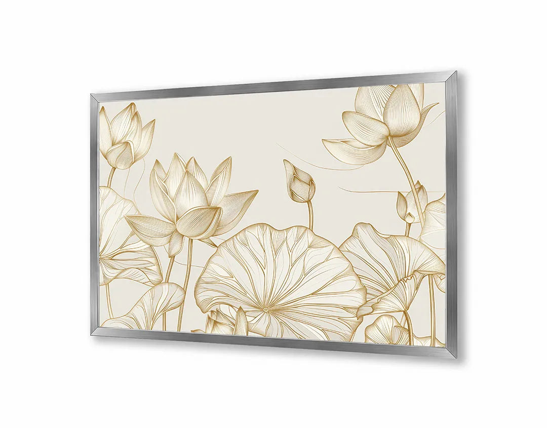 Metall Magnetboard mit hochwertigem Goldene Blumen beige Design