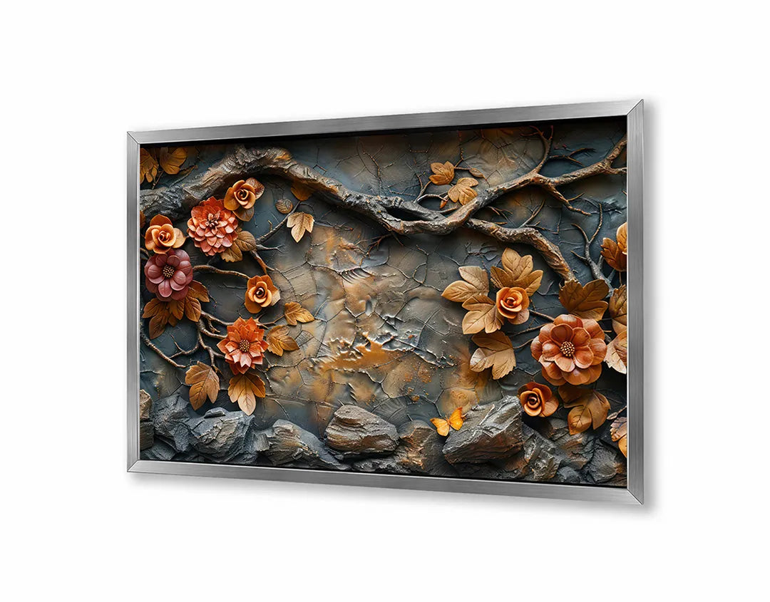 Metall Magnetboard mit hochwertigem Herfstbladeren auf Stein Design