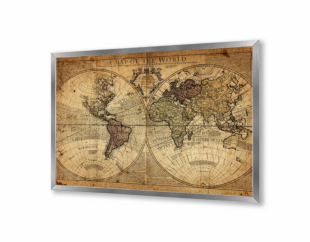 Metall Magnetboard mit hochwertigem Dunkle Vintage Weltkarte Design