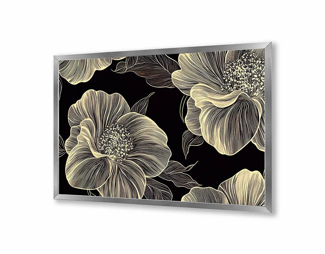 Metall Magnetboard mit hochwertigem Goldene Blumen dunkle Hintergrund Design