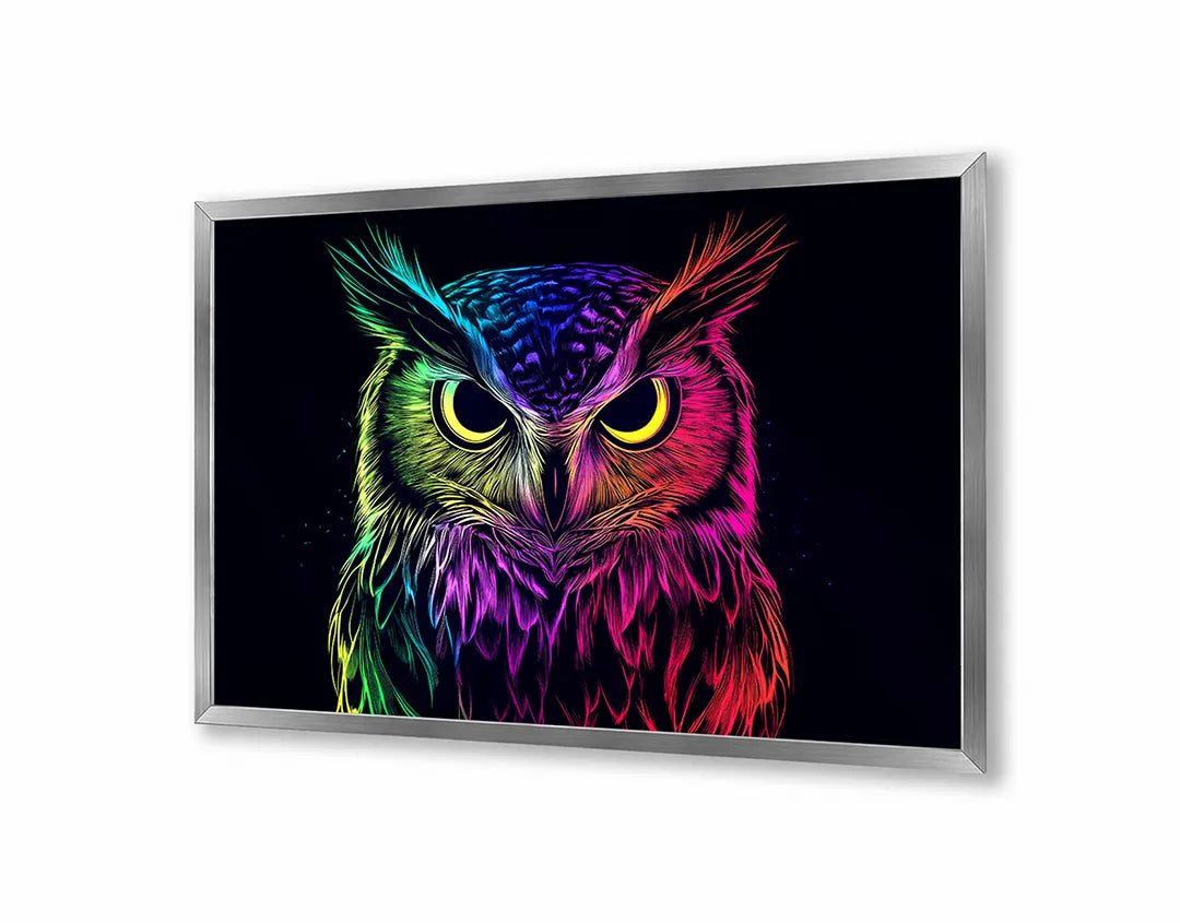 Metall Magnetboard mit hochwertigem Neon Eule schwarz Design