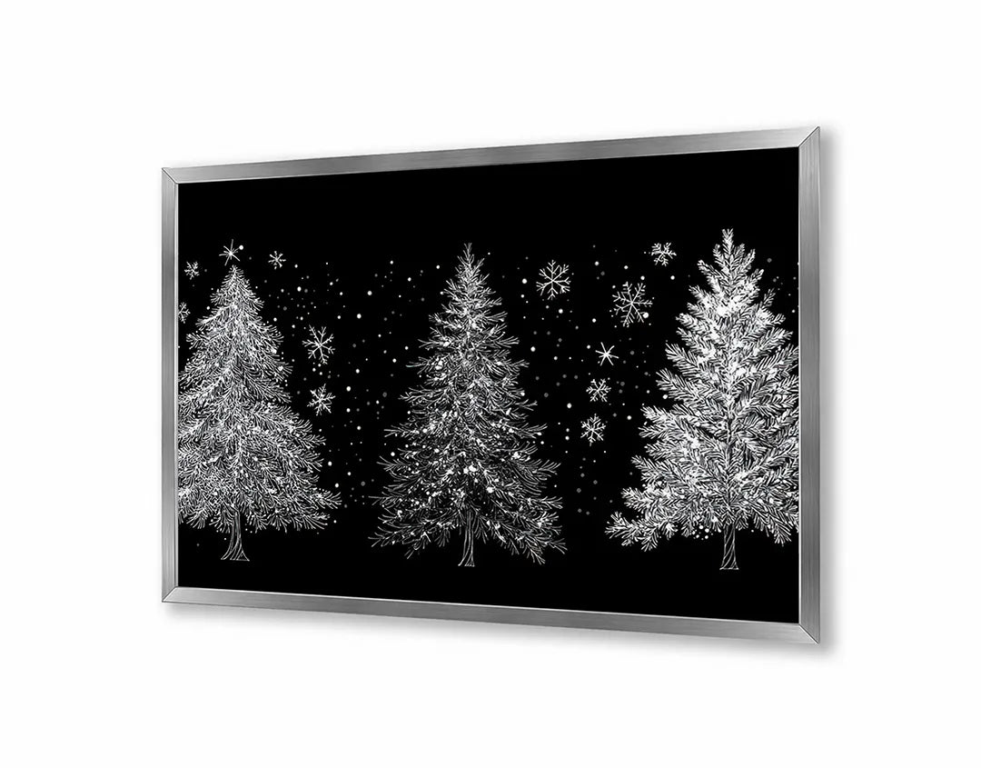 Metall Magnetboard mit hochwertigem Drei weiße Tannenbäume schwarz Design