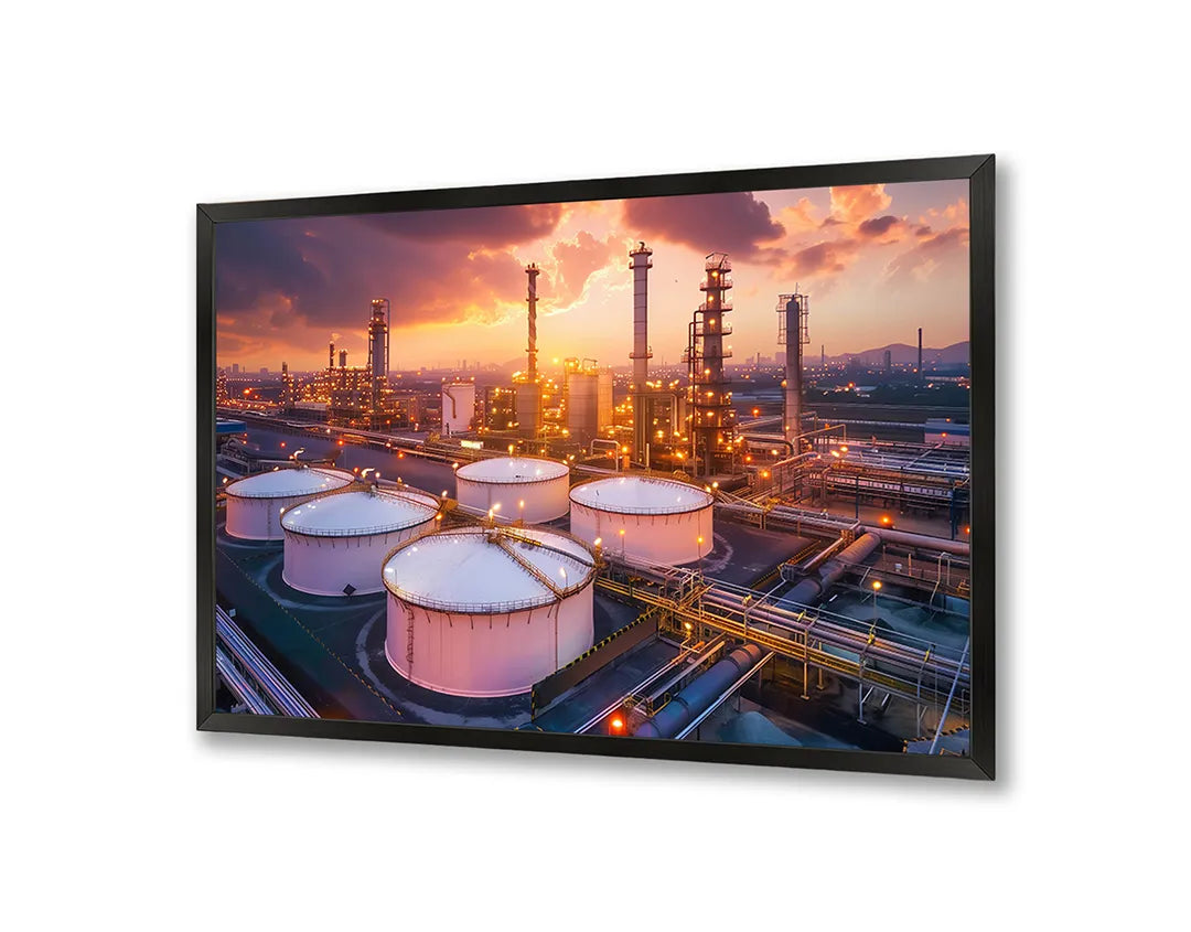 Metall Magnetboard mit hochwertigem Ölraffinerie Industrie Sonnenuntergang Design