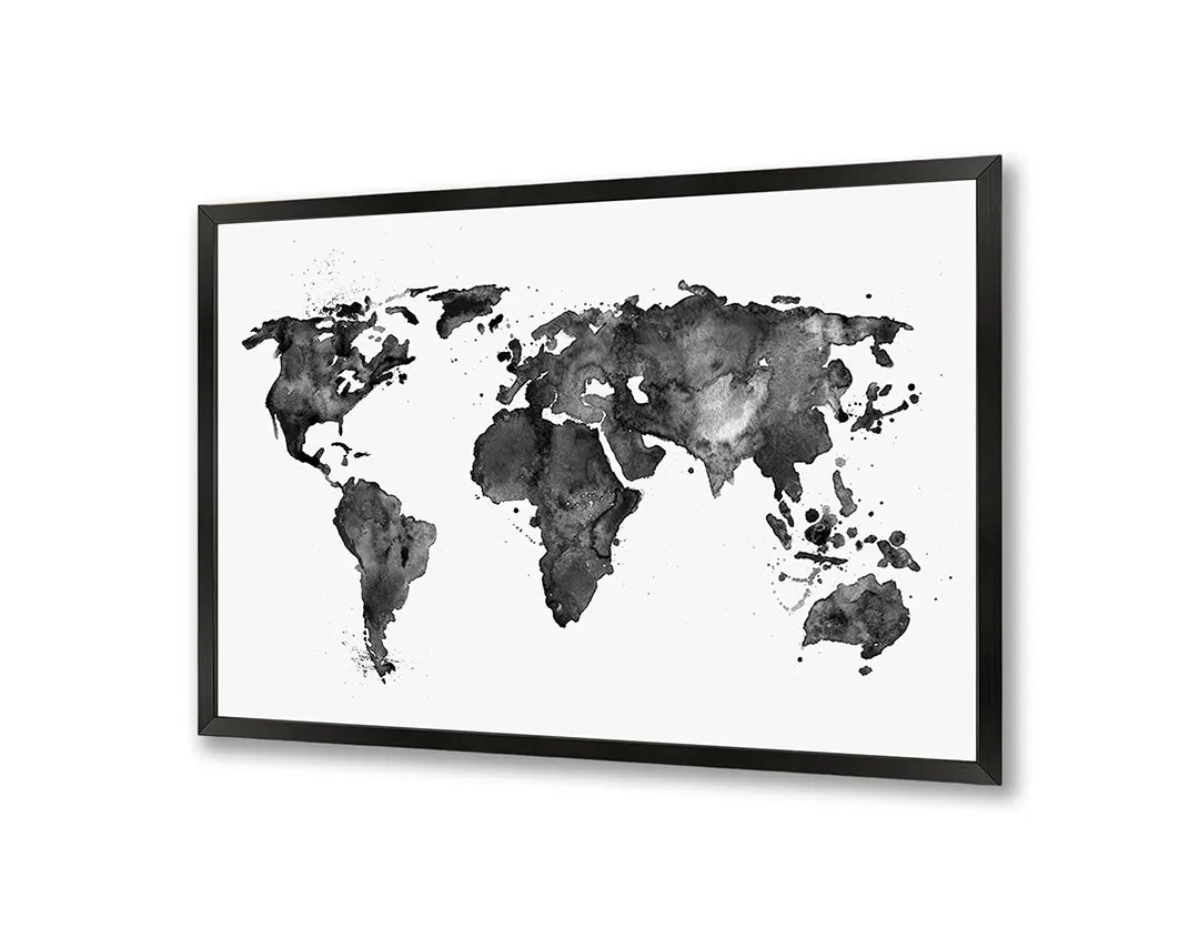 Metall Magnetboard mit hochwertigem Weltkarte In Aquarell Zwart-Wit Design