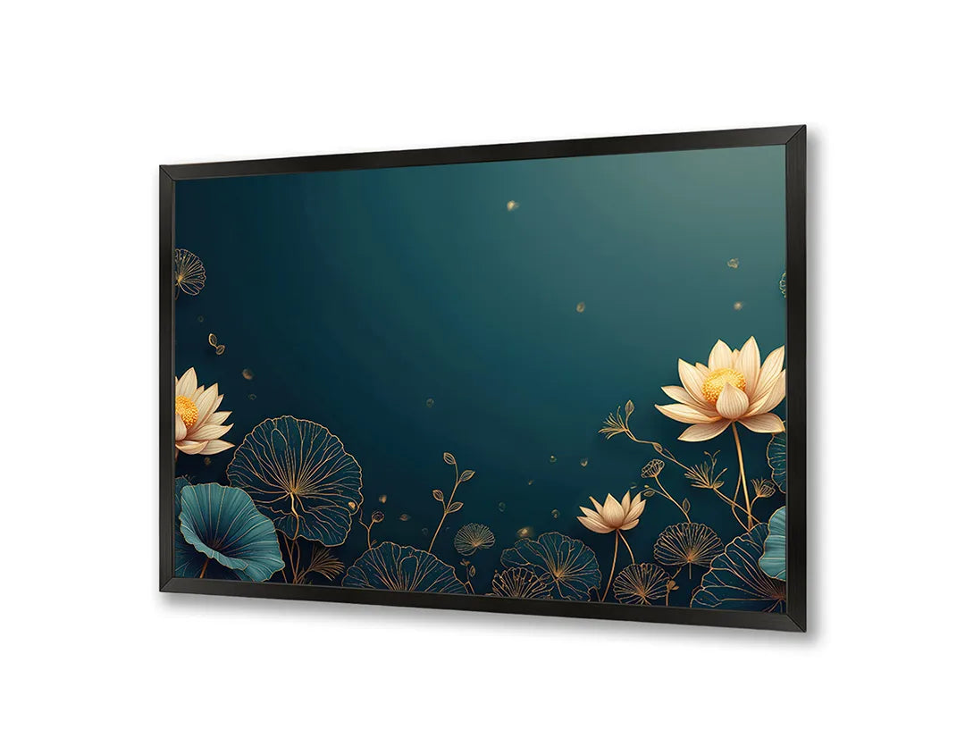 Metall Magnetboard mit hochwertigem Goldene Lotusblumen blau Design