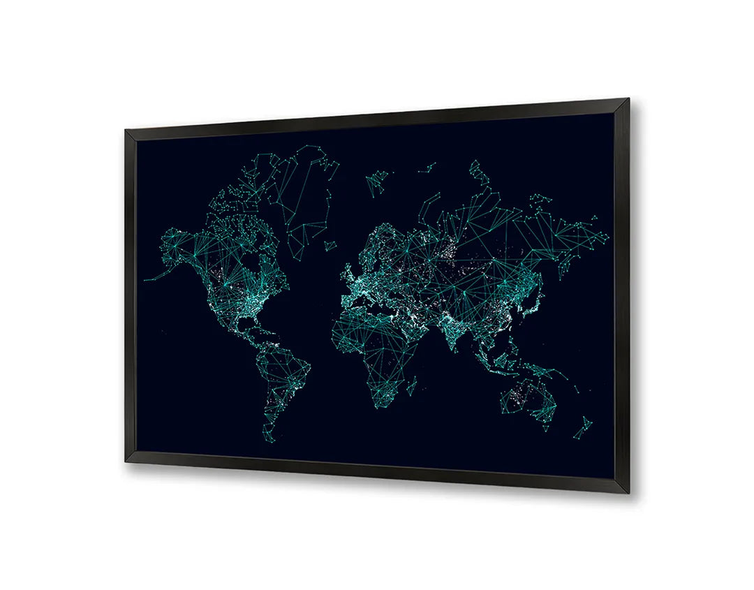 Metall Magnetboard mit hochwertigem Blaue Lichtgevende Weltkarte Stippen Design