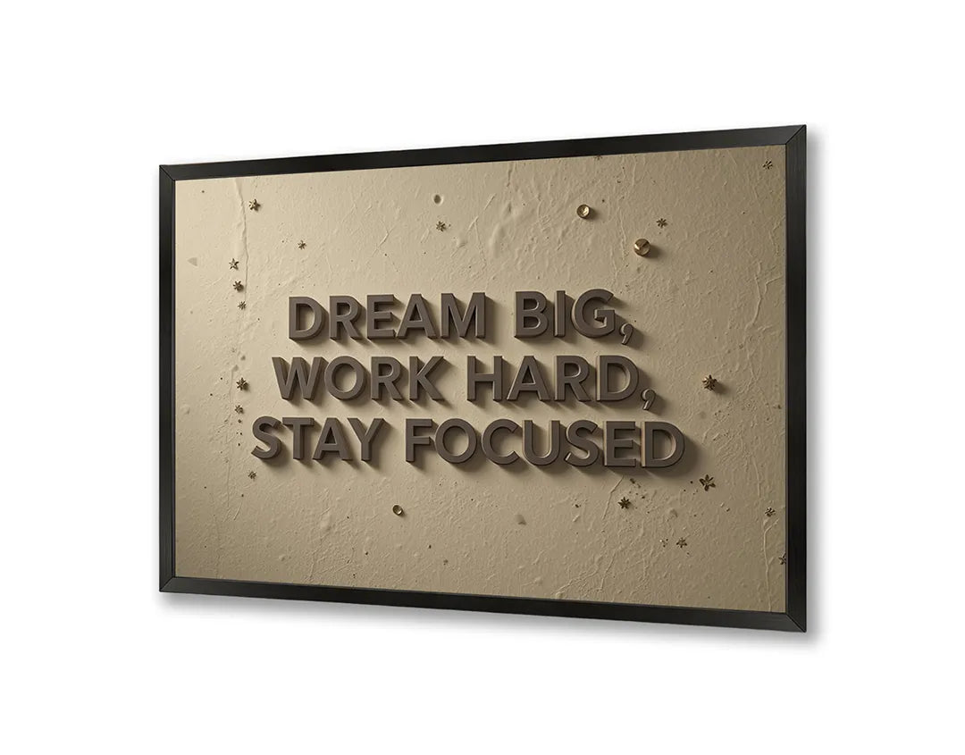 Metall Magnetboard mit hochwertigem Dream big work hard Text Wand Design