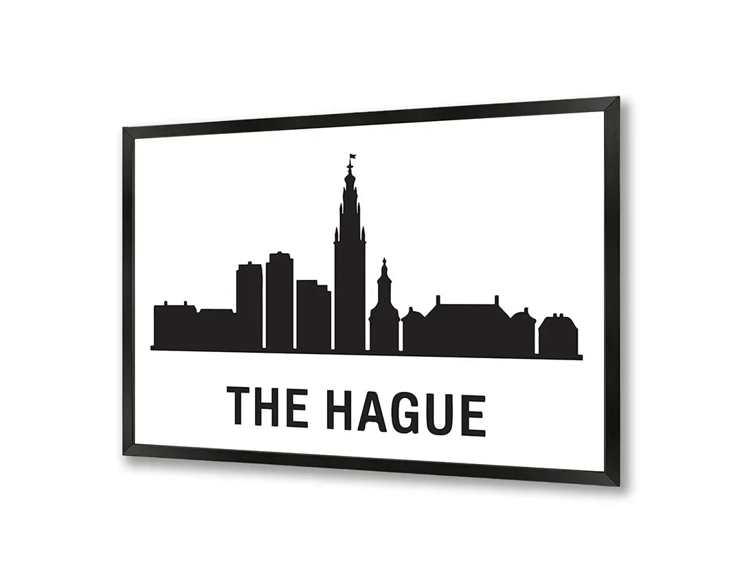 Metall Magnetboard mit hochwertigem The Hague Skyline schwarz weiß Design