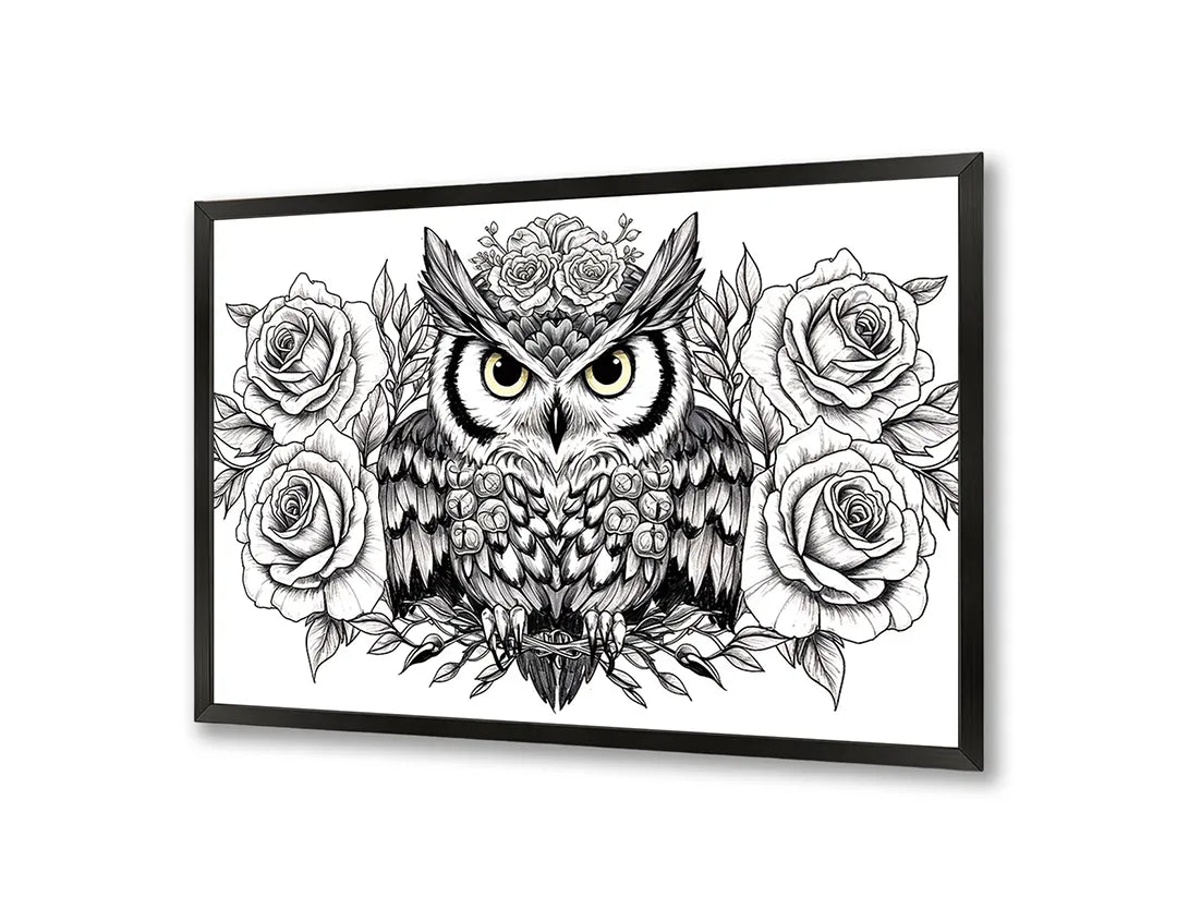 Metall Magnetboard mit hochwertigem Eule Illustration mit Blumen Design