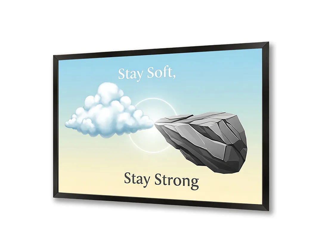 Metall Magnetboard mit hochwertigem Stay soft stay strong Text Stein Design
