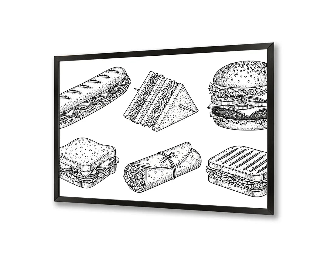 Metall Magnetboard mit hochwertigem Brötchen und Snacks Skizze Design