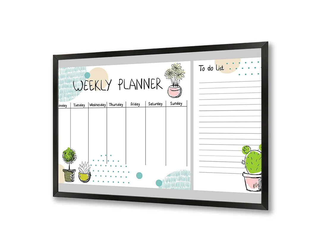 Metall Magnetboard mit hochwertigem Wochenplaner Mit Schattige Cactussen Design