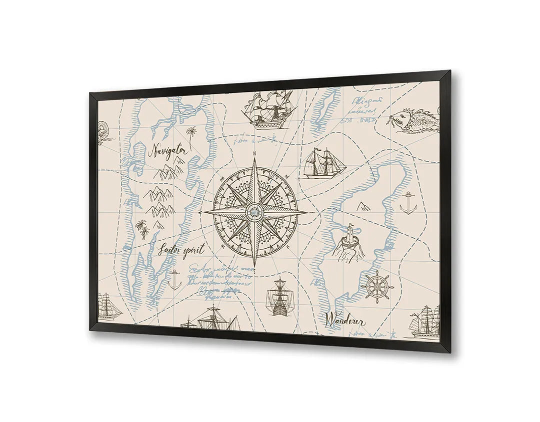 Metall Magnetboard mit hochwertigem Vintage Maritiem Kompass Mit Karte Design