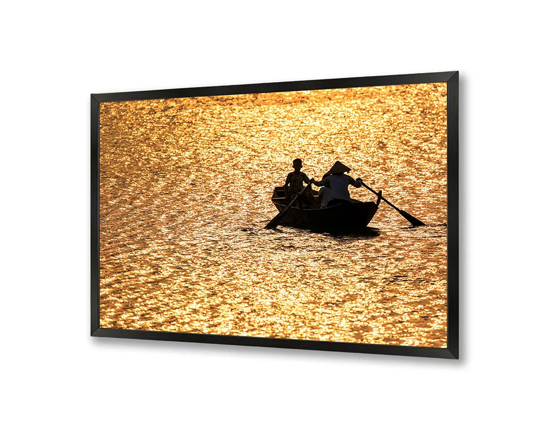 Metall Magnetboard mit hochwertigem Bootje in Goldene Sonnenuntergang Design