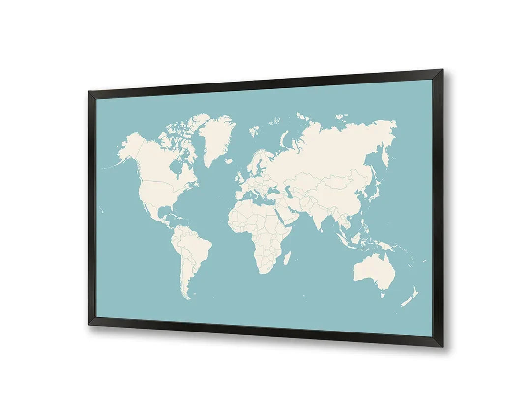 Metall Magnetboard mit hochwertigem Weltkarte Pastell blau Design