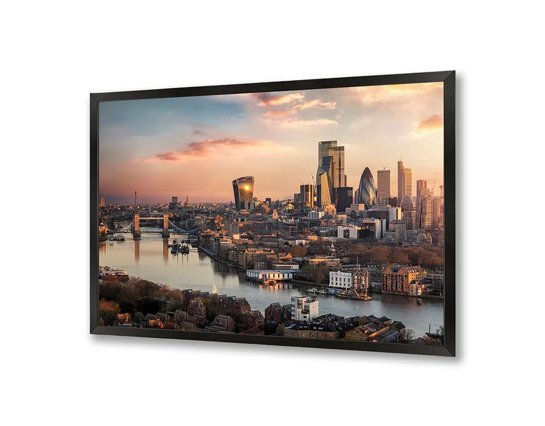 Metall Magnetboard mit hochwertigem Londen Skyline Sonnenuntergang Design
