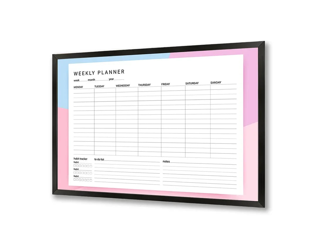 Metall Magnetboard mit hochwertigem Wochenplaner rosa Design