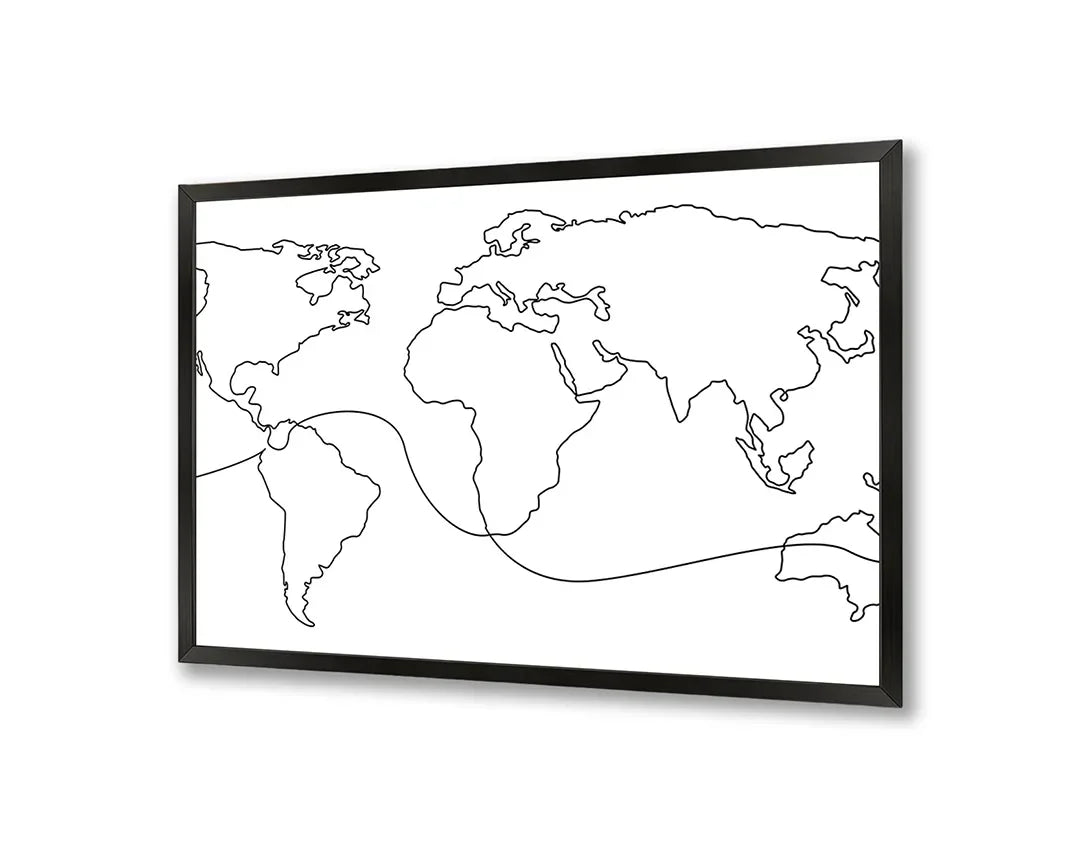 Metall Magnetboard mit hochwertigem Weltkarte schwarze Linien Design