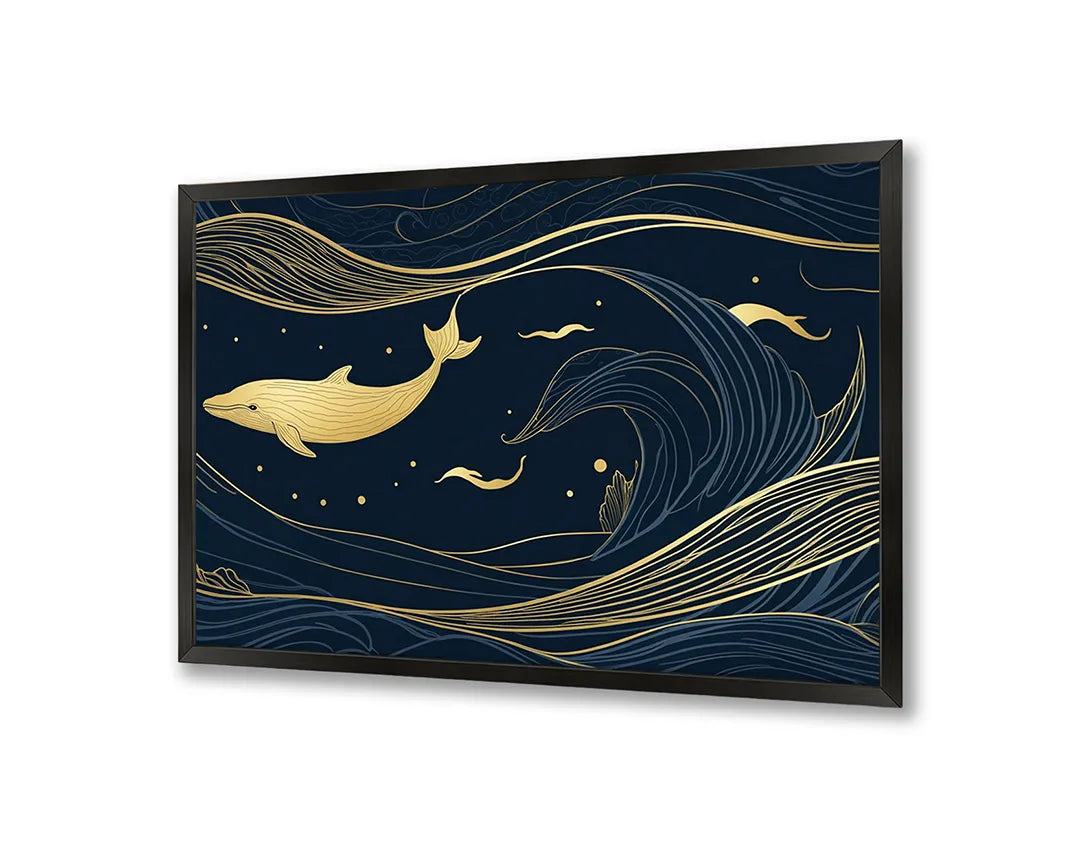 Metall Magnetboard mit hochwertigem Walvis Illustration Gold auf blau Design