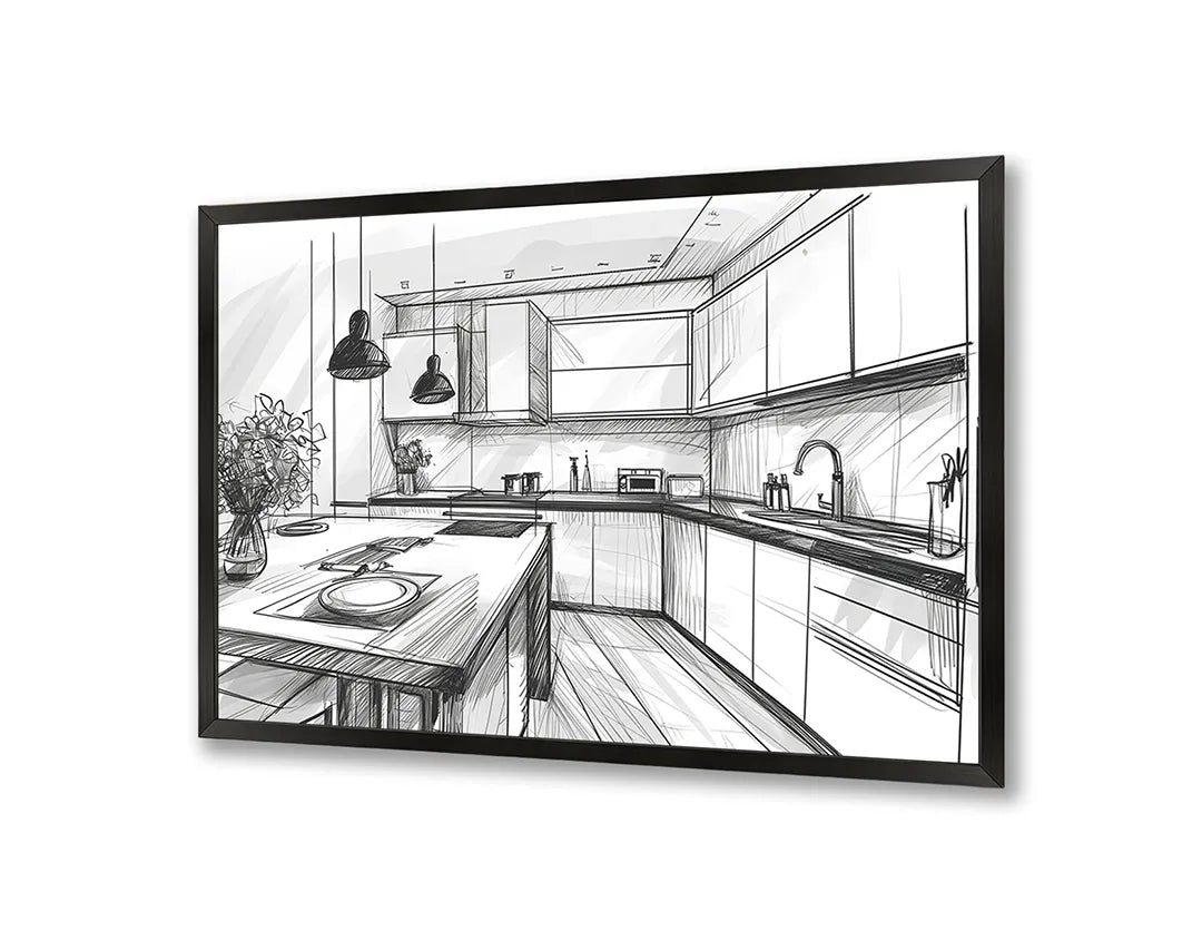 Metall Magnetboard mit hochwertigem Keuken Skizze schwarz weiß Design