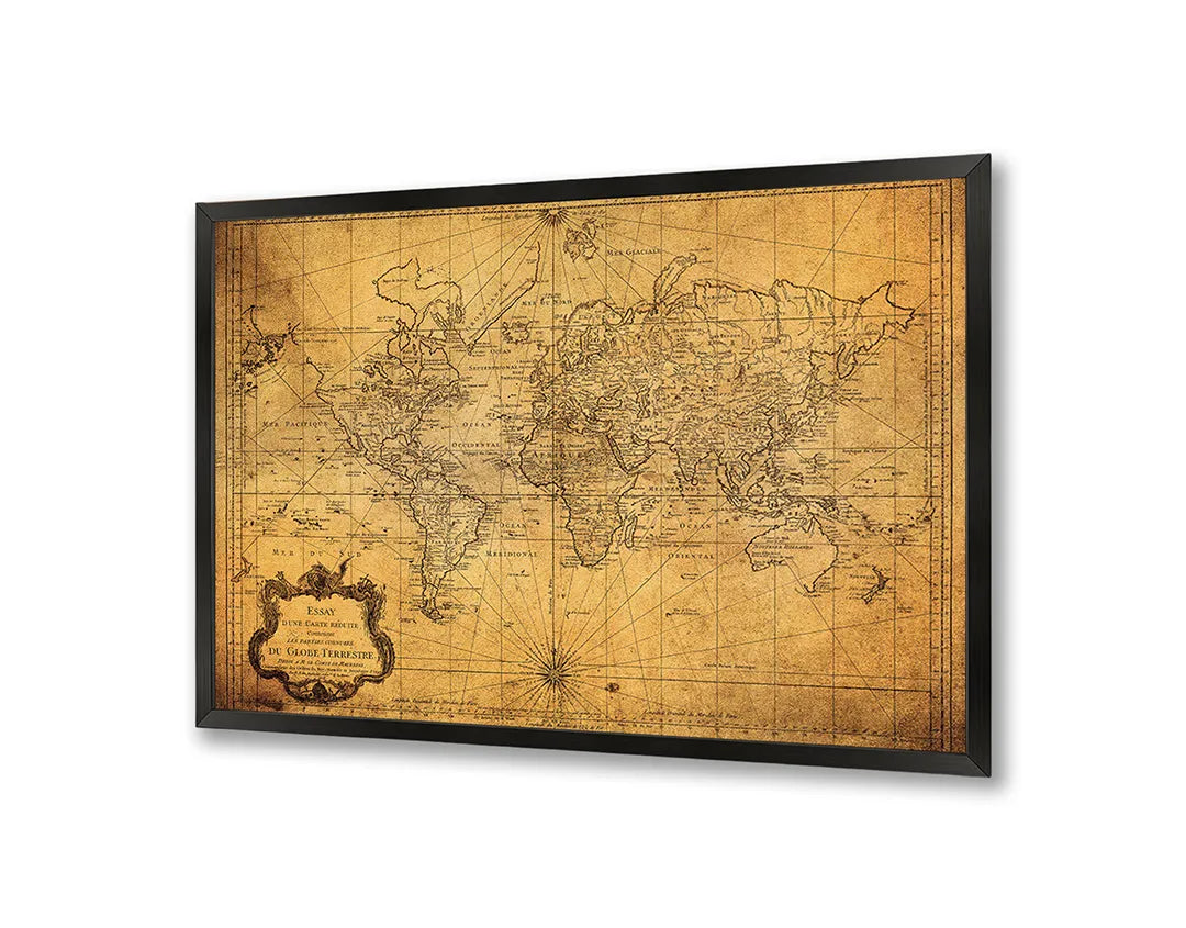 Metall Magnetboard mit hochwertigem Verweerde Vintage Weltkarte Design