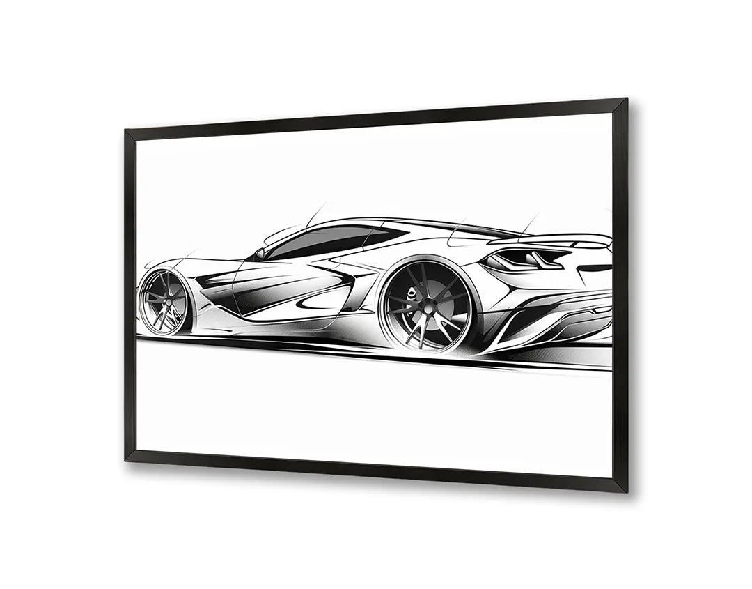 Metall Magnetboard mit hochwertigem Sportwagen Skizze zijaanzicht Design
