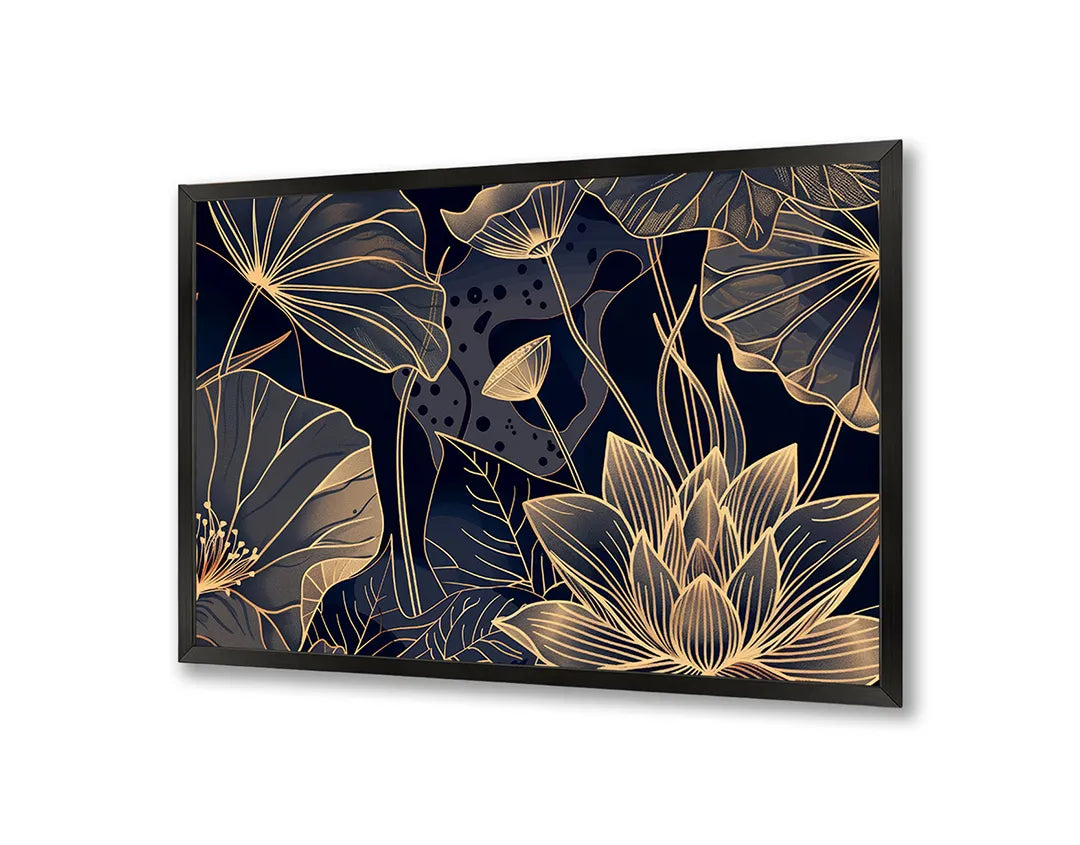 Metall Magnetboard mit hochwertigem Goldene lotusbloem dunkel Design
