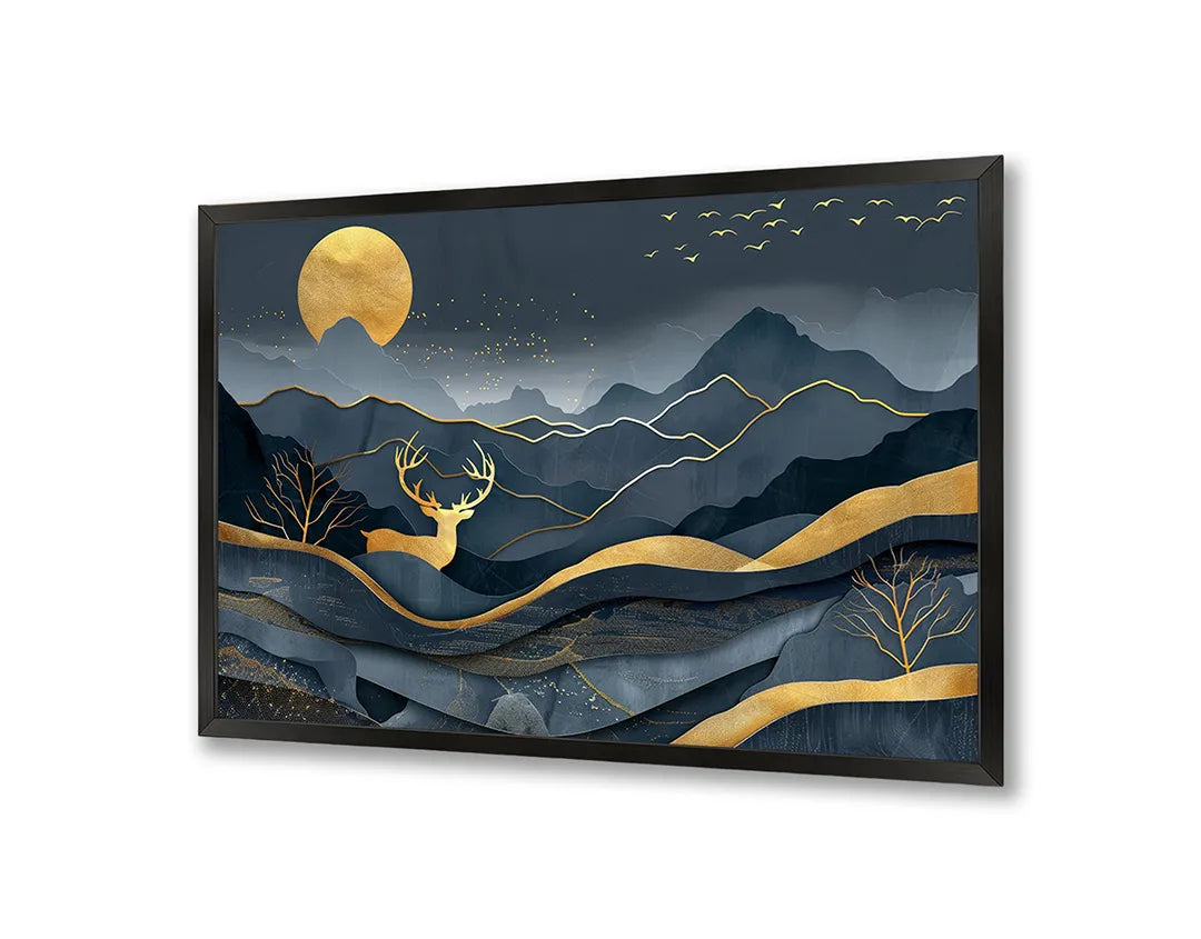 Metall Magnetboard mit hochwertigem Goldene hert in Berge donkerblauw Design