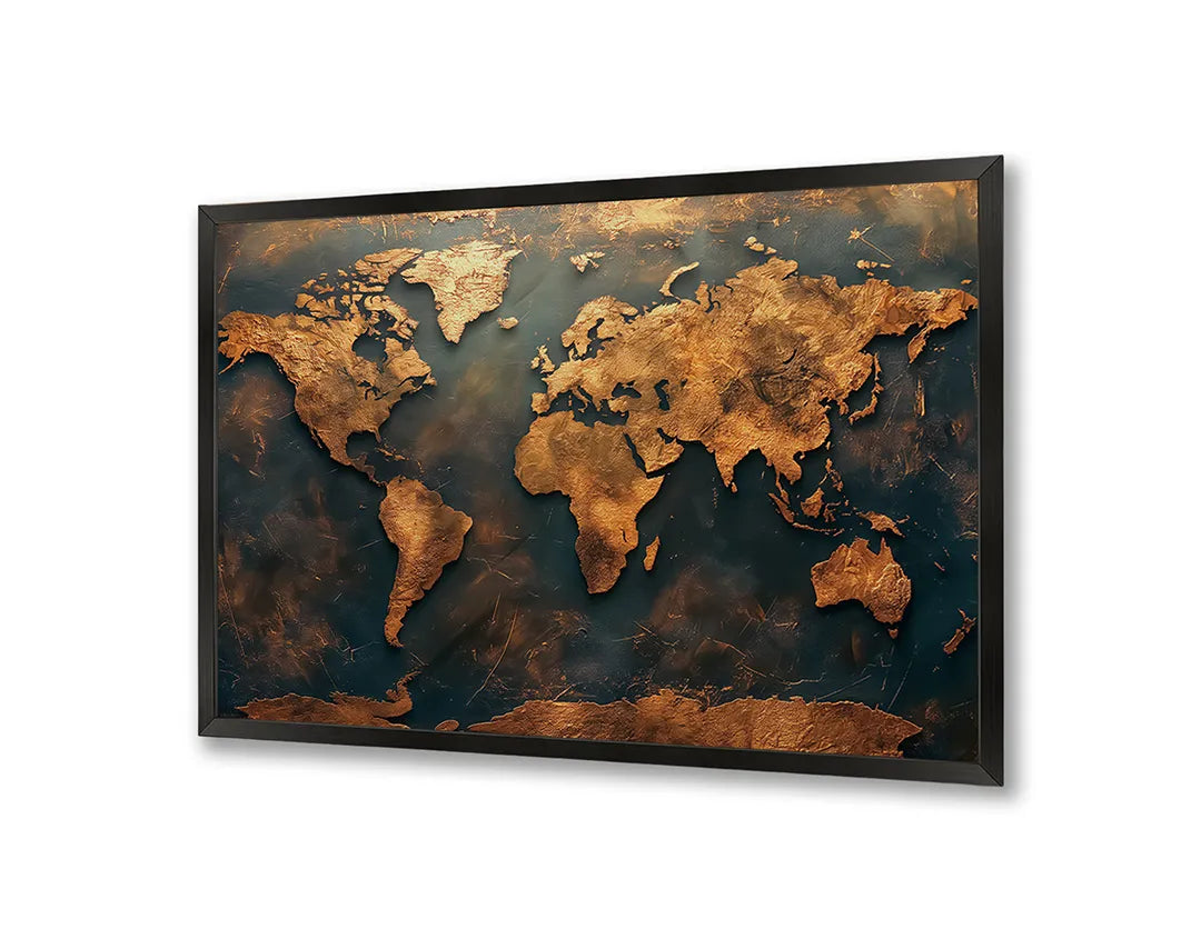 Metall Magnetboard mit hochwertigem Goldene Weltkarte Vintage Design