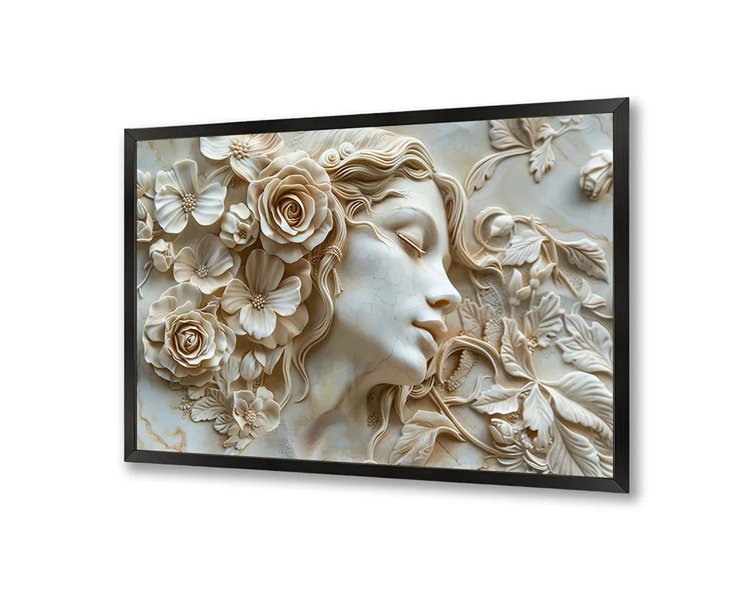 Metall Magnetboard mit hochwertigem Frauengesicht Blumen Relief weiß Design