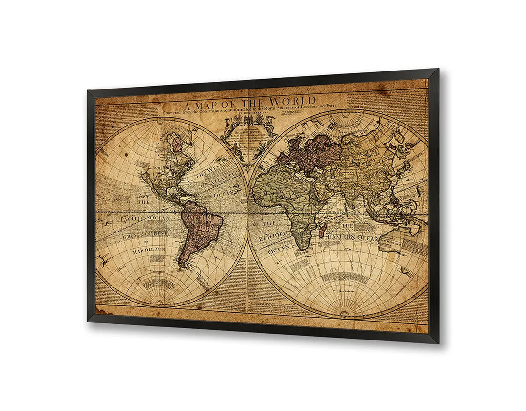 Metall Magnetboard mit hochwertigem Dunkle Vintage Weltkarte Design