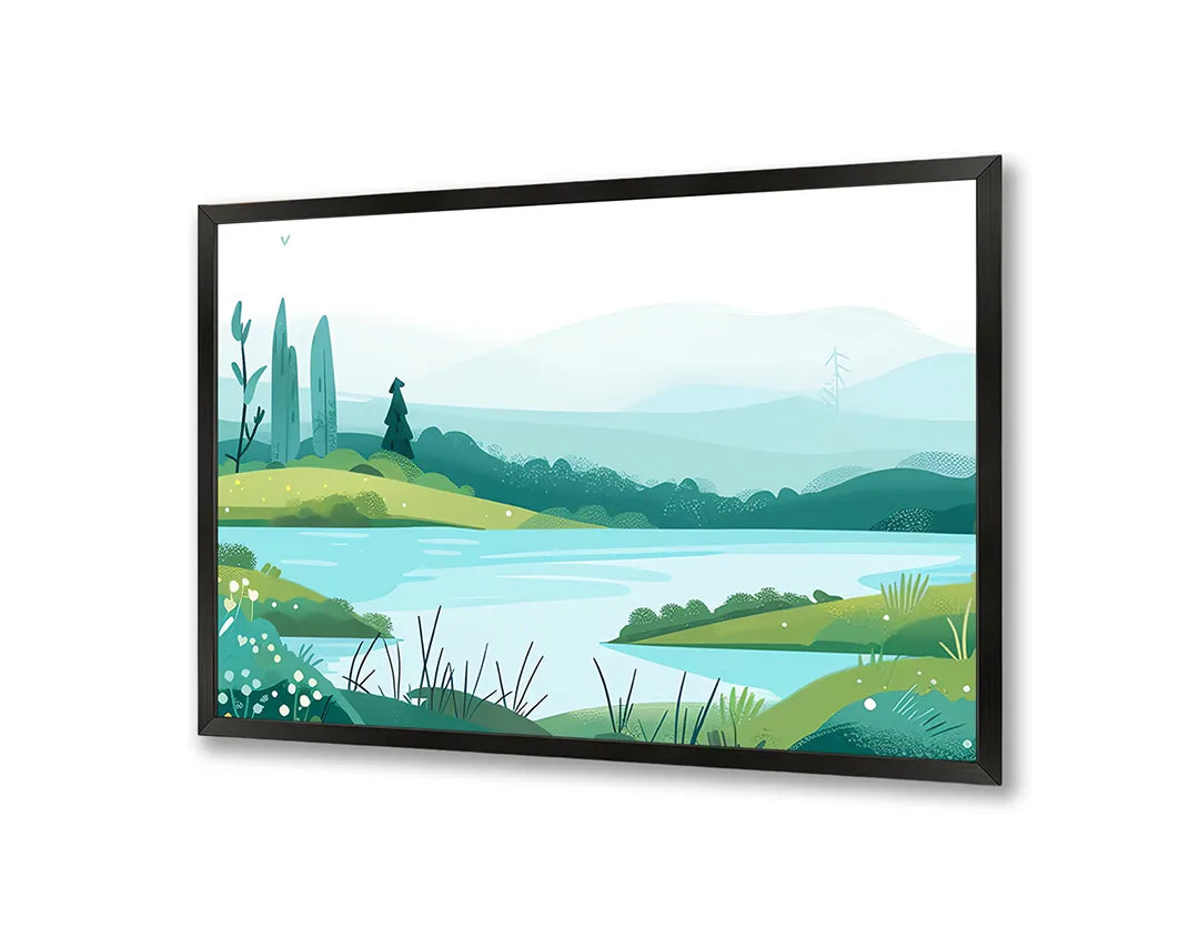 Metall Magnetboard mit hochwertigem Grün Landschaft See Illustration Design