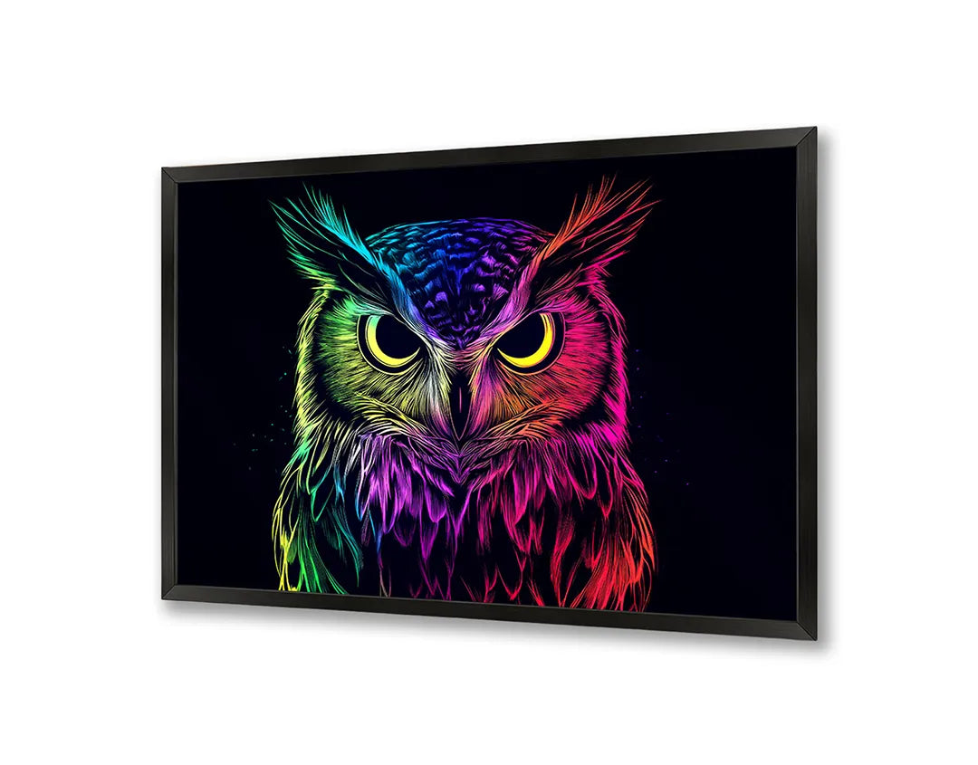 Metall Magnetboard mit hochwertigem Neon Eule schwarz Design