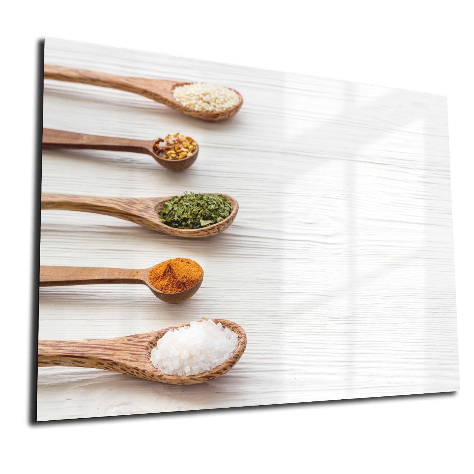 Mydesignglas Glas Whiteboard - Holzlöffel mit Kräutern – magnetisch, kratzfest & rahmenlos