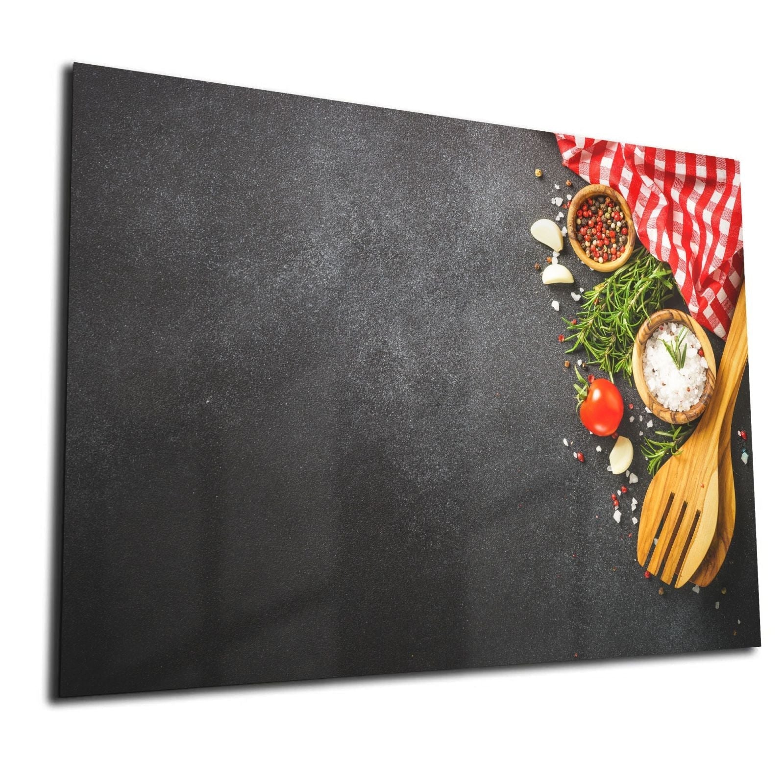Mydesignglas Glas Whiteboard - Zutaten auf schwarzem Tisch – magnetisch, kratzfest & rahmenlos