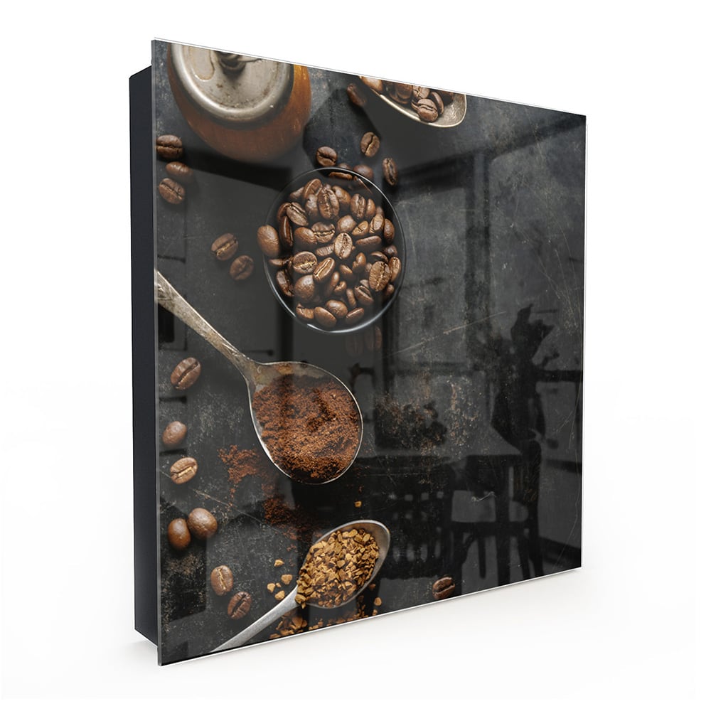Schlüsselkast Kaffeebohnen und gemahlener Kaffee