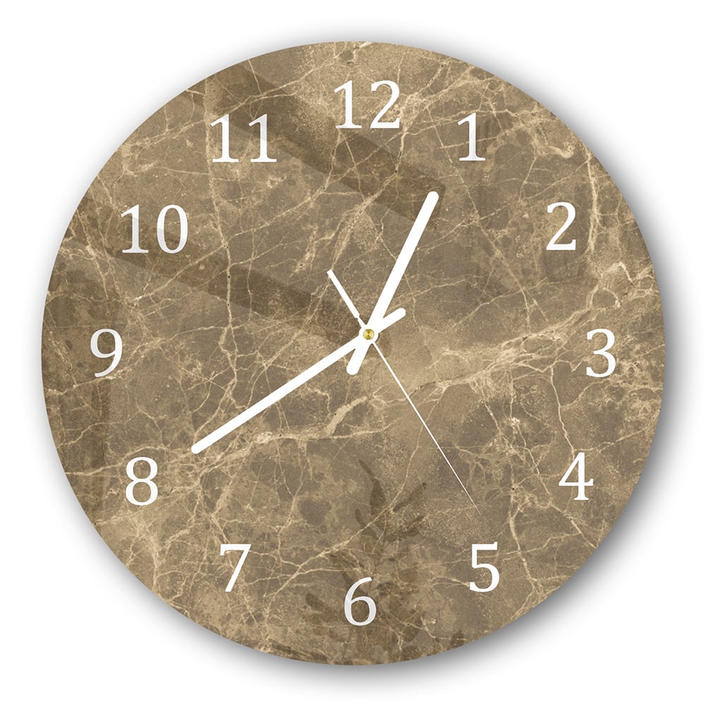 Wanduhr Rund - Hellbrauner Marmor