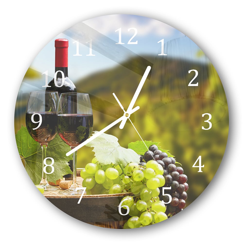 Wanduhr Rund - Wein und Trauben