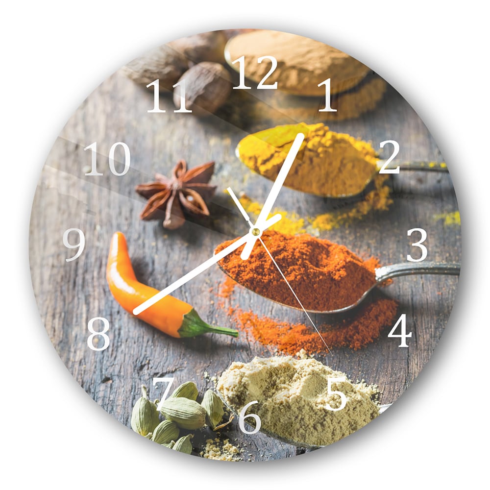 Wanduhr Rund - Löffel mit Gewürzen