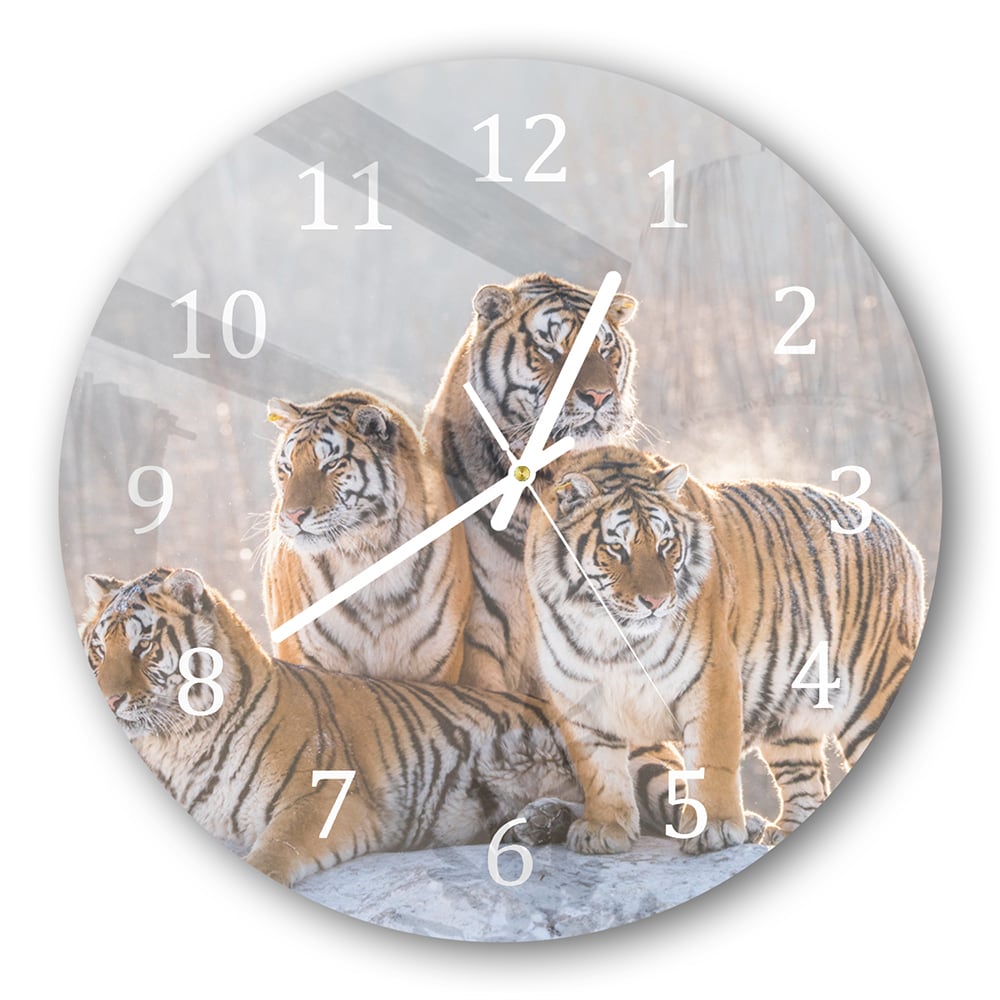 Wanduhr Rund - Gruppe von Tigern