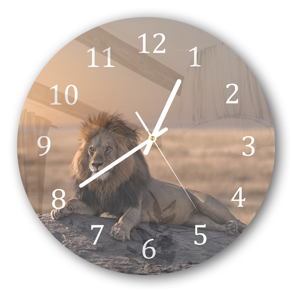 Wanduhr Rund - Löwe auf einem Felsen