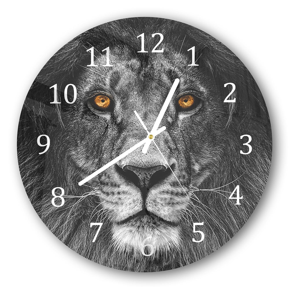 Wanduhr Rund - Löwenporträt im Dunkeln