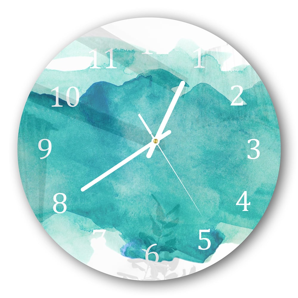 Wanduhr Rund - Grüner Aquarellstreifen