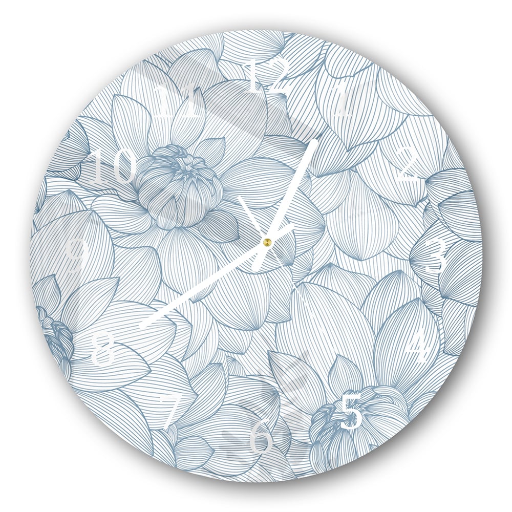 Wanduhr Rund - Gezeichnete Dahlienblüten