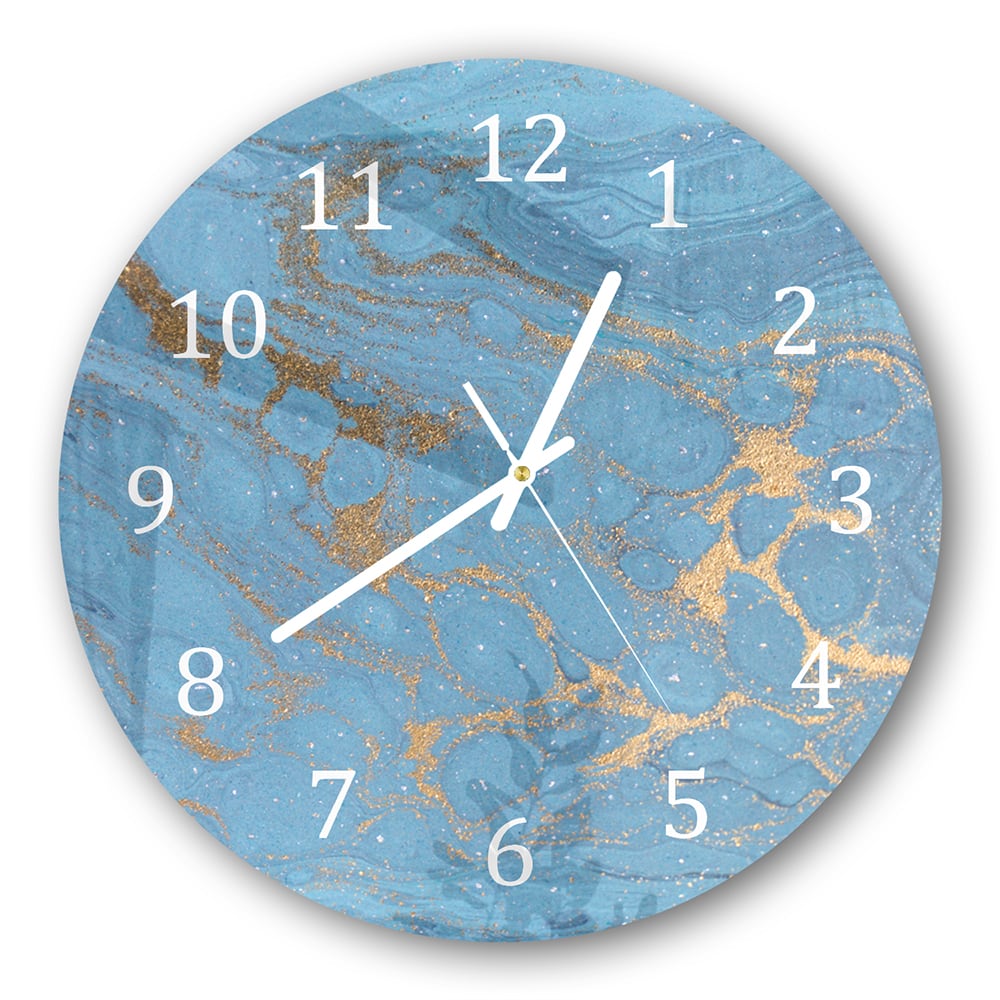 Wanduhr Rund - Gold und blauer Marmor