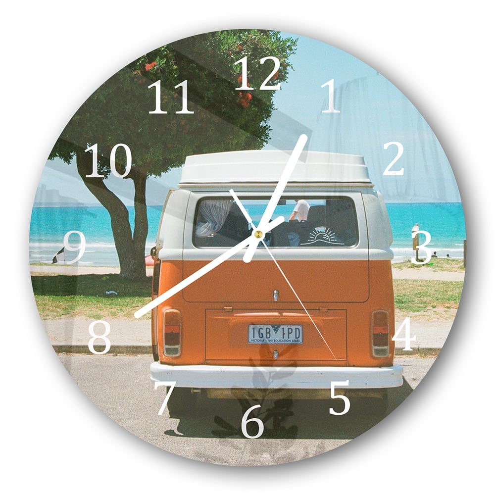 Wanduhr Rund - Wohnmobil am Strand