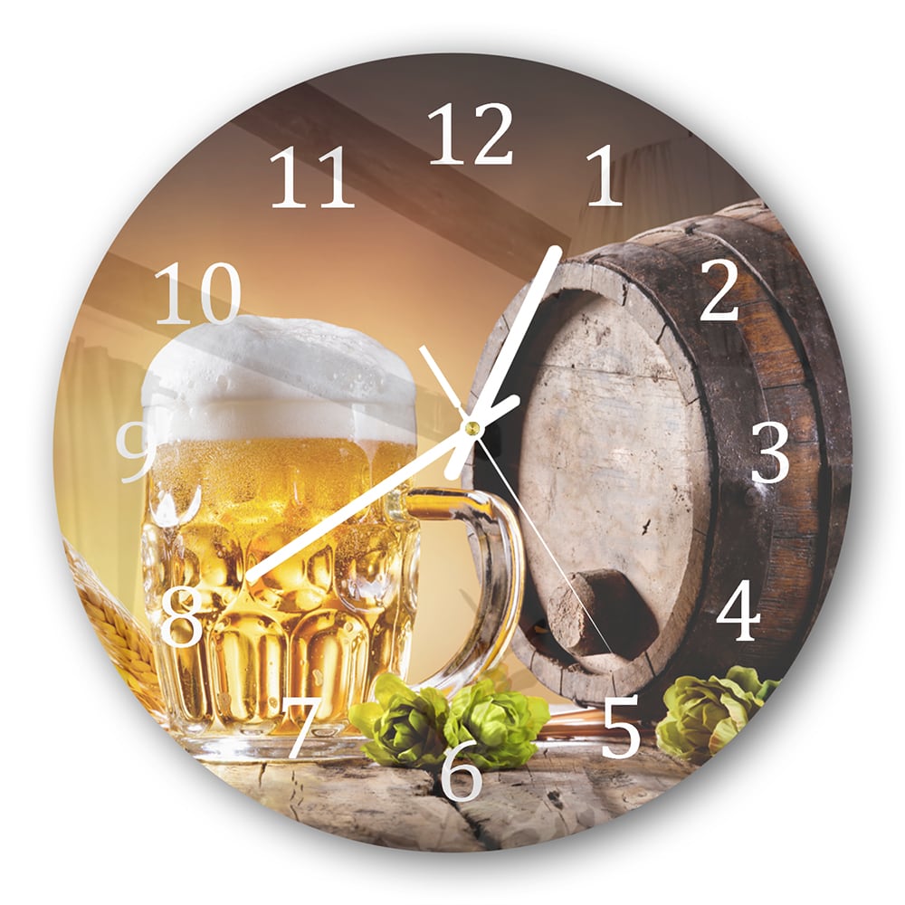 Wanduhr Rund - Bier im Fass