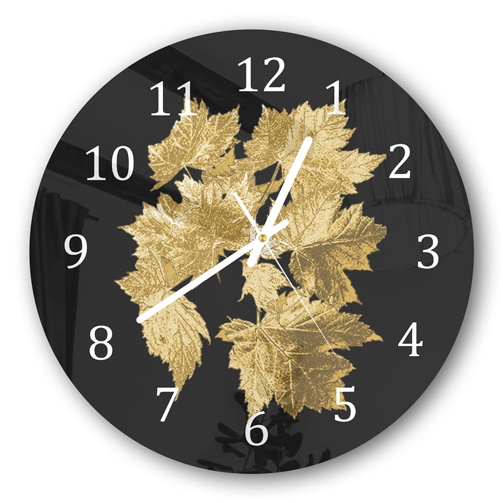 Wanduhr Rund - Goldene Blätterstruktur