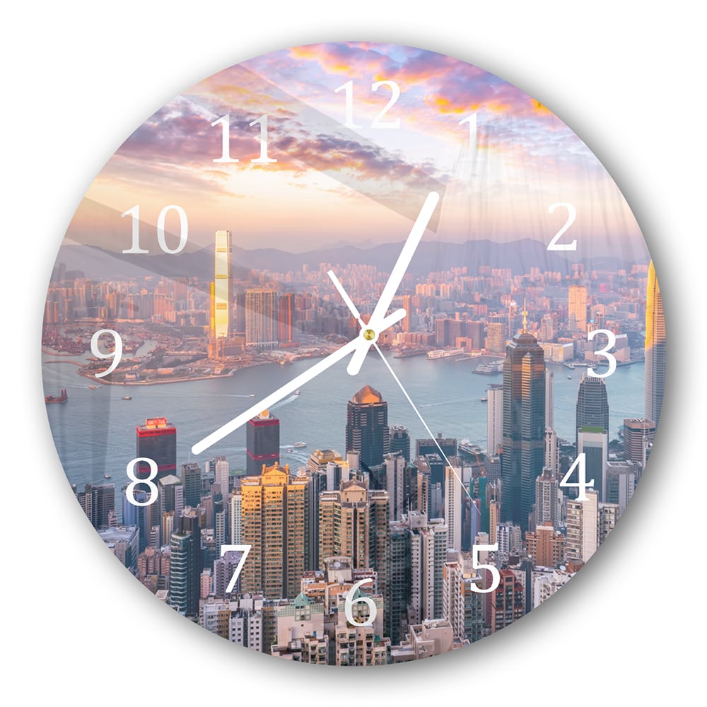 Wanduhr Rund - Hongkong Skyline